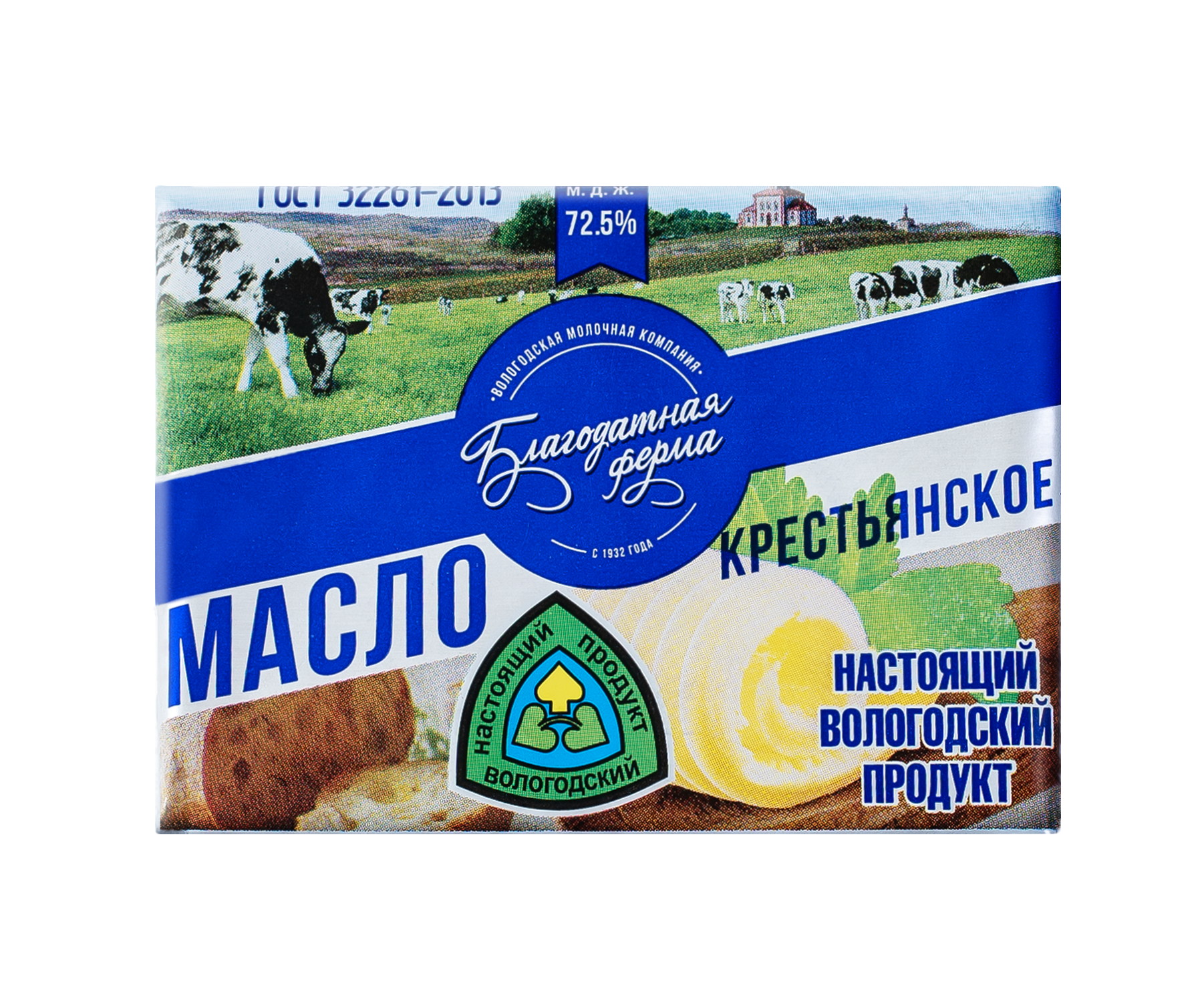 

Масло сливочное БЛАГОДАТНАЯ ФЕРМА Крестьянское 72,5%, без змж, 180г