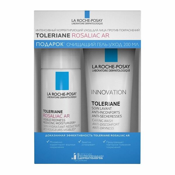 Набор La Roche-Posay Toleriane: Крем корректирующий Rosaliac AR 40 мл, Гель-уход Toleriane очищающий 200 мл