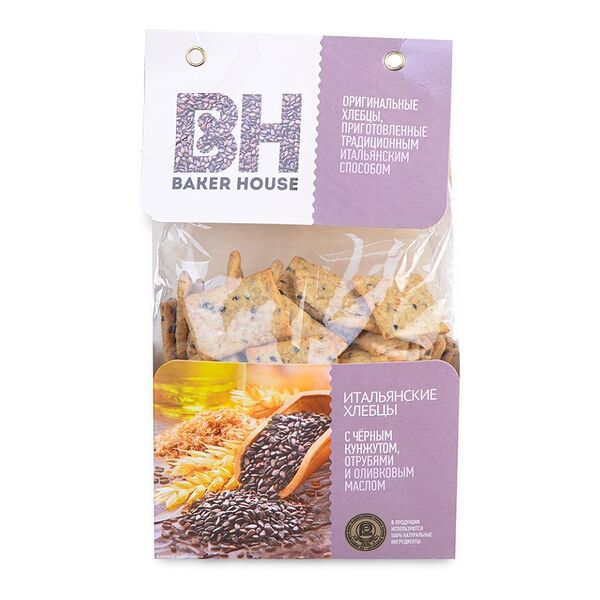 Хлебцы Baker House Итальянские черный кунжут-отруби-оливковое масло