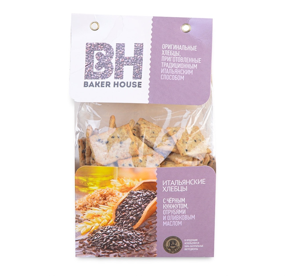 

Хлебцы Baker House Итальянские черный кунжут-отруби-оливковое масло 250 г
