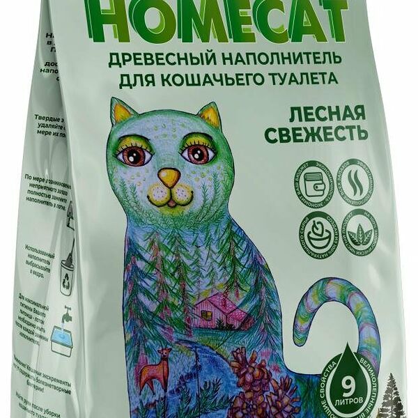 Наполнитель для кошачьих туалетов HOMECAT Древесный 9 л
