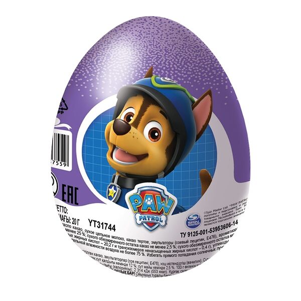 Яйцо Шоки-Токи Щенячий Патруль шоколадное с игрушкой 20г