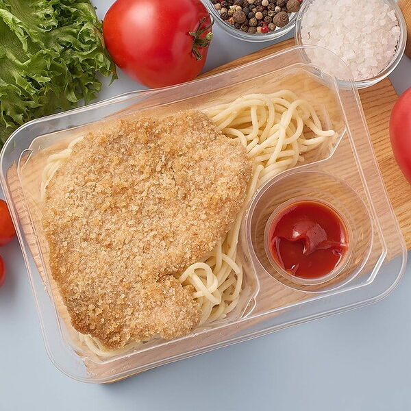 Шницель куриный со спагетти и кетчупом 280 г