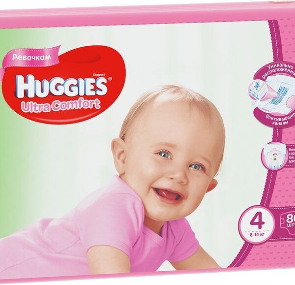 Подгузники для девочек Huggies Ultra Comfort 4 8-14 кг 80 шт
