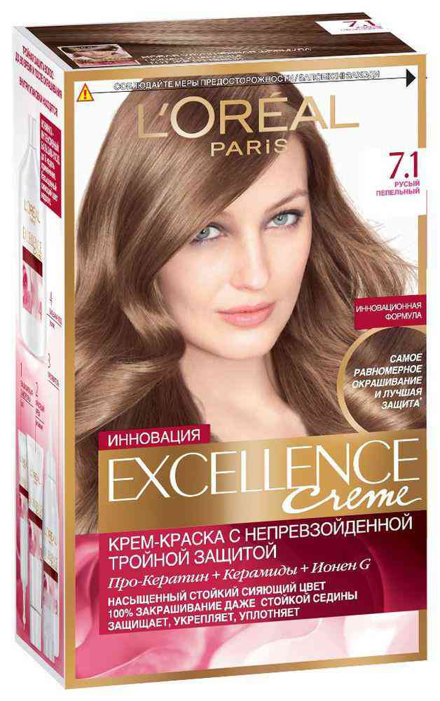 

Стойкая крем-краска для волос L'Oreal Paris Excellence оттенок 7.1 Русый пепельный 192 мл дизайн упаковки в ассортименте
