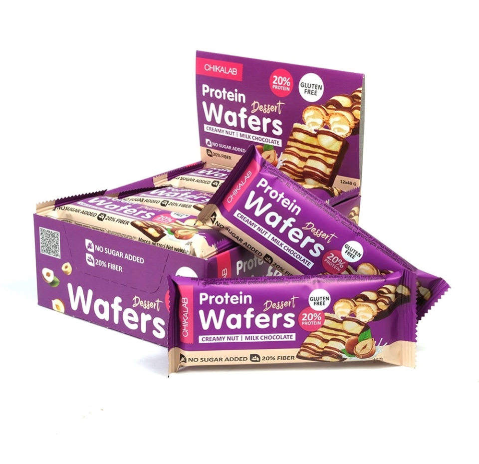 

Chikalab Protein Wafers батончик вафельный двойной Cливочно-ореховый десерт 40 г 1 шт