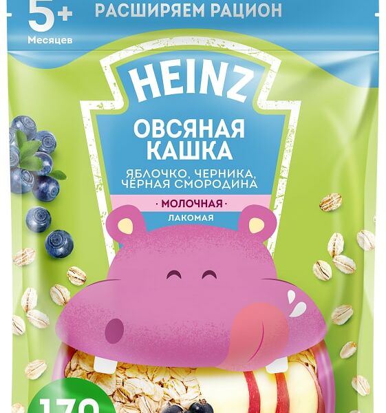 Кашка Heinz Лакомая Овсяная Яблоко-Черника-Черная смородина с 5 месяцев 170г