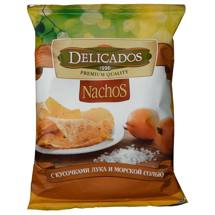 

Чипсы кукурузные Delicados Nachos с кусочками лука и морской солью