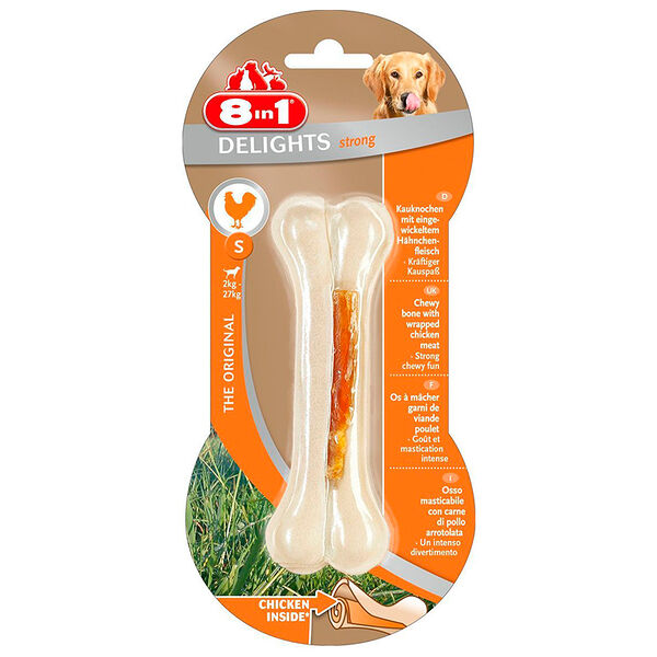 Косточка сверхпрочная 8 in1 Delights Strong S для мелких и средних собак курица 11 см