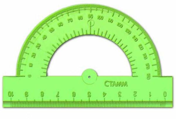 Транспортир Стамм прозрачный тонированный 10 см, 180° в ассортименте