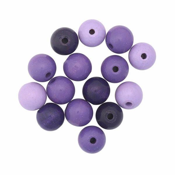 61656052 Бусины дерево,лиловый микс ,15мм,14шт.
