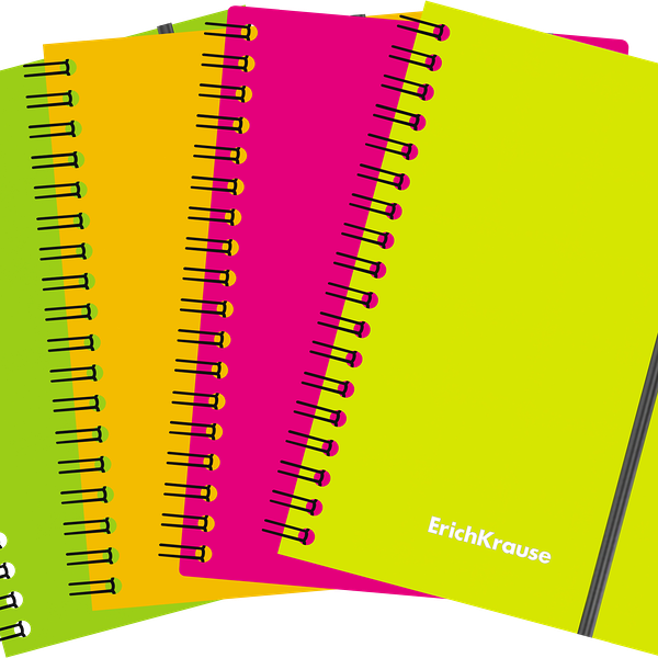 Тетрадь общая ERICH KRAUSE Neon А6 80 листов в клетку с пластиковой обложкой, на спирали, в ассортименте 1 шт