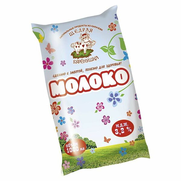 Молоко Щедрая Буренушка пастеризованное 3.2% БЗМЖ 900мл