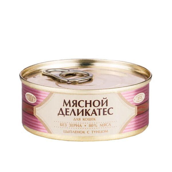 Мясной Деликатес консервы для кошек с цыпленком и тунцом, 100 г
