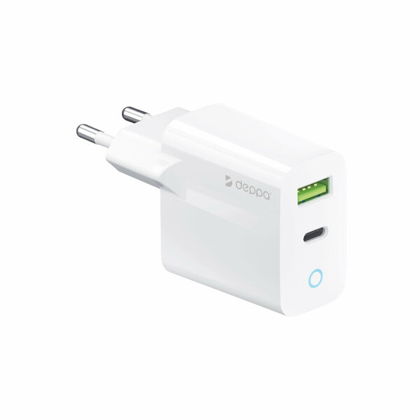 

Сетевое зарядное устройство Deppa 11398 USB-C + USB A, PD 3.0, QC 3.0, 20W, белое
