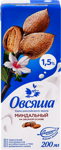 

Напиток Овсяша миндальный на овсяной основе 1.5% 0.2 л