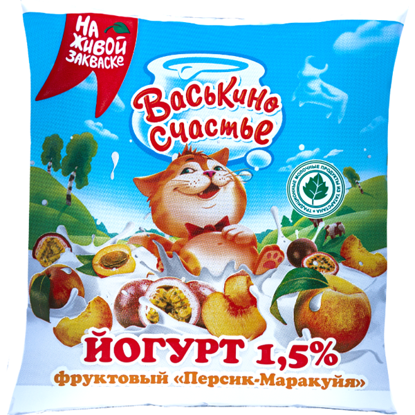 Йогурт Васькино счастье персик и маракуйя 1.5%