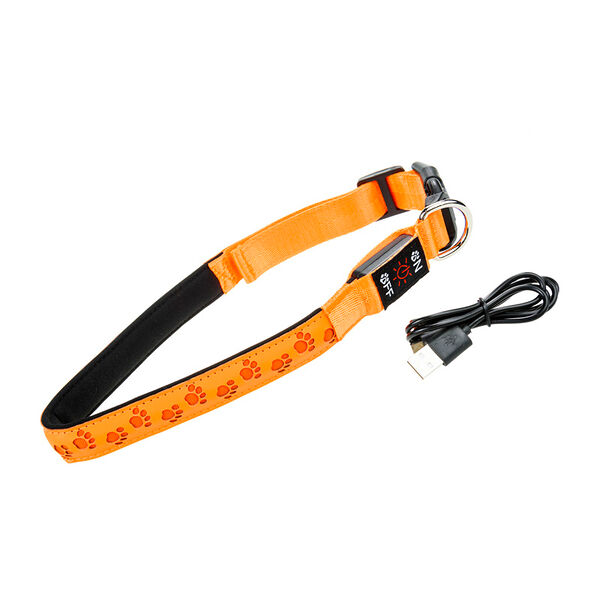 Ошейник для собак крупных пород светящийся c косточкой оранжевый L, 51-61 см