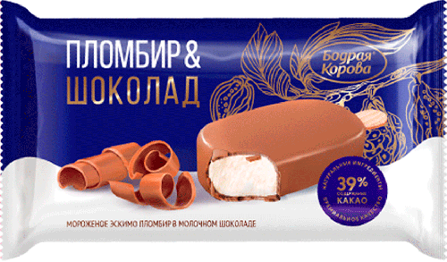 Мороженое Бодрая корова эскимо пломбир в молочном шоколаде 65 г