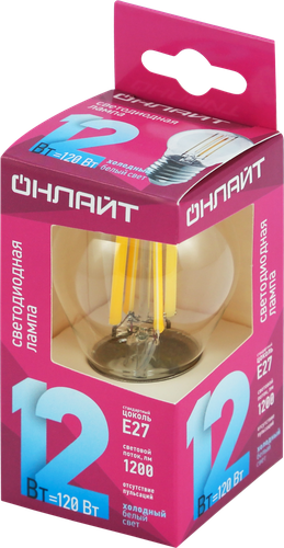 

Лампа светодиодная Онлайт LED 12Вт, 4000К, Е27, шар, филамент Арт. 80885
