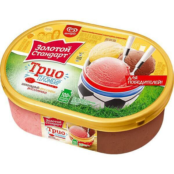 Мороженое Золотой стандарт Трио пломбир, шоколадный, клубничный, сливочный