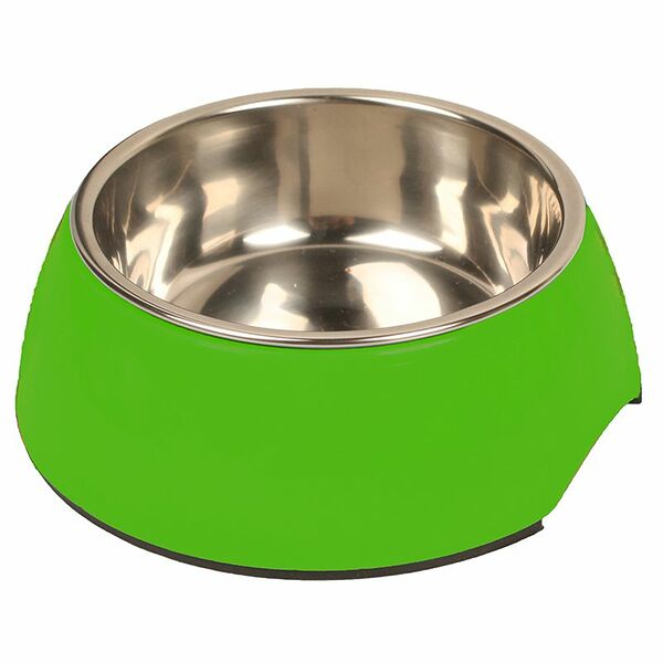 Миска для животных FOXIE металл на меламиновой подставке, зеленая