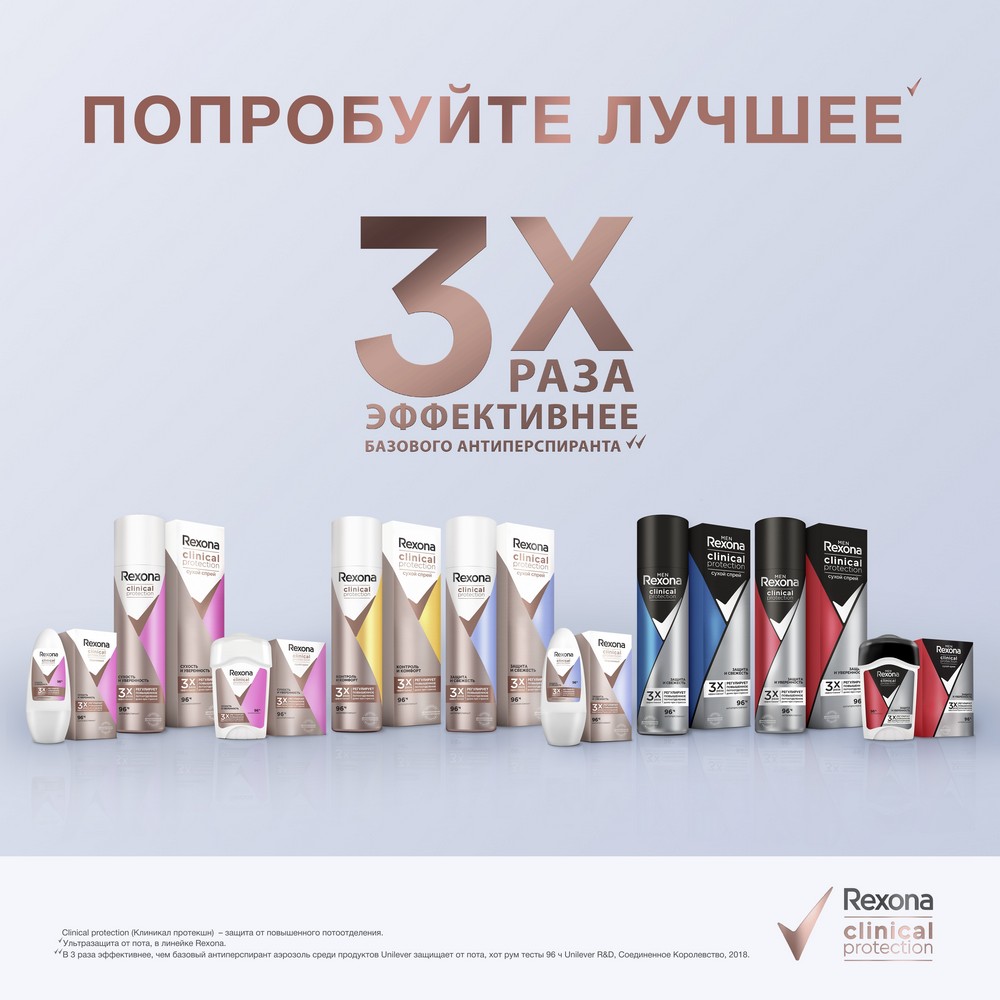 

Дезодорант-антиперспирант Rexona Clinical Protection Контроль и Комфорт спрей женский 150 мл