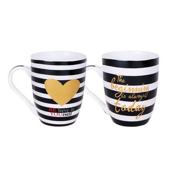 Кружка Черно-белые полосы, 350 мл, фарфор, в ассортименте