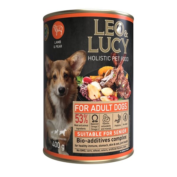 Влажный корм для собак Leo&Lucy паштет с ягненком и грушей подходит пожилым 400г
