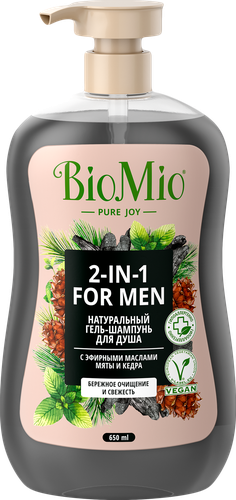 

Гель-шампунь для душа мужской BioMio For men 2 в 1 с эфирными маслами мяты и кедра 650 мл