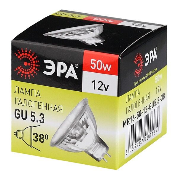 Лампа галогенная ЭРА GU5.3-MR16-50W-12V-CL GU5.3 50 Вт софит теплый белый свет