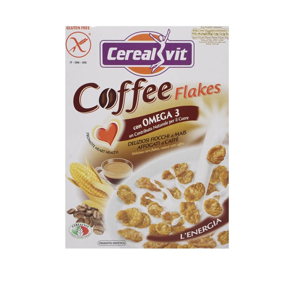 

Хлопья кукурузные хрустящие с итальянским кофе и Омега-3 Cerealvit 375г Италия
