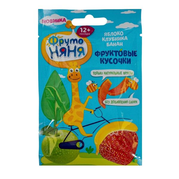 Фруктовые кусочки ФрутоНяня яблоко, клубника и банан с 12 месяцев, 15 г