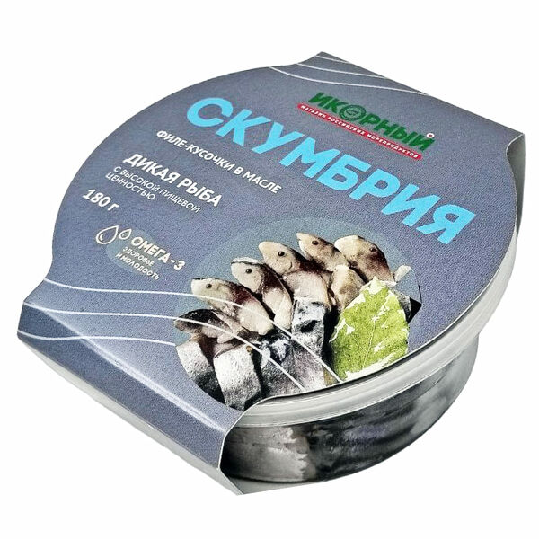 Скумбрия филе-кусочки в масле, Икорный, 180 г