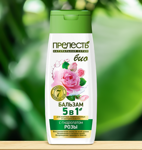

Бальзам Прелесть Bio для жирных, поврежденных и секущихся волос 5в1 с гидролатом розы