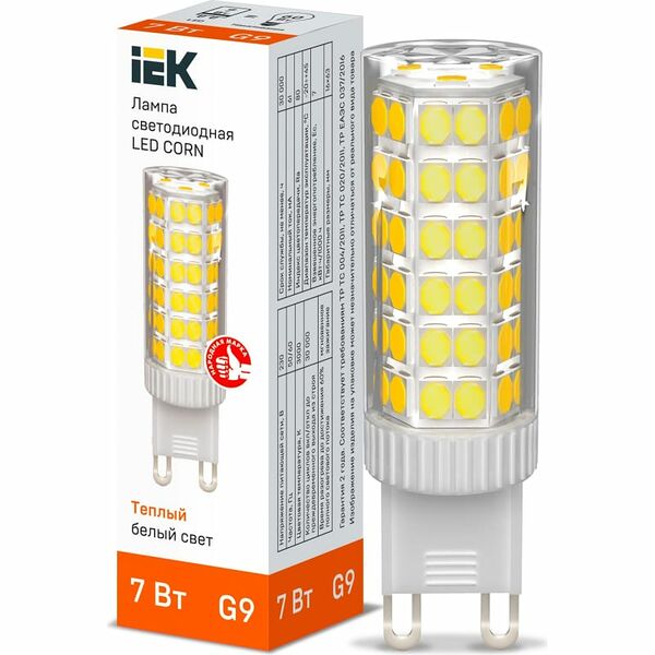 Светодиодная лампа IEK corn капсула 7Вт, 230В, 3000К, керамика, цоколь G4 (Арт. LLE-CORN-7-230-30-G9)