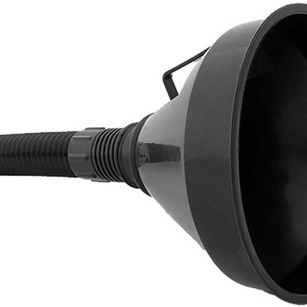 Воронка пластиковая круглая d=135 мм, длина 380 мм с гибким носиком и фильтром (черн.) (108312)