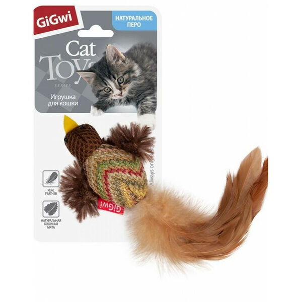Игрушка для кошек GiGwi птичка с перьями 10 см