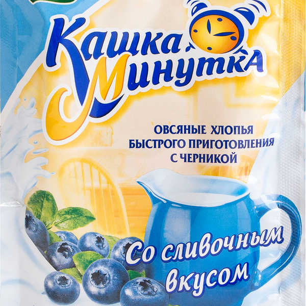 Хлопья б/п Кашка-минутка со сливочным вкусом с черникой 43 г. 