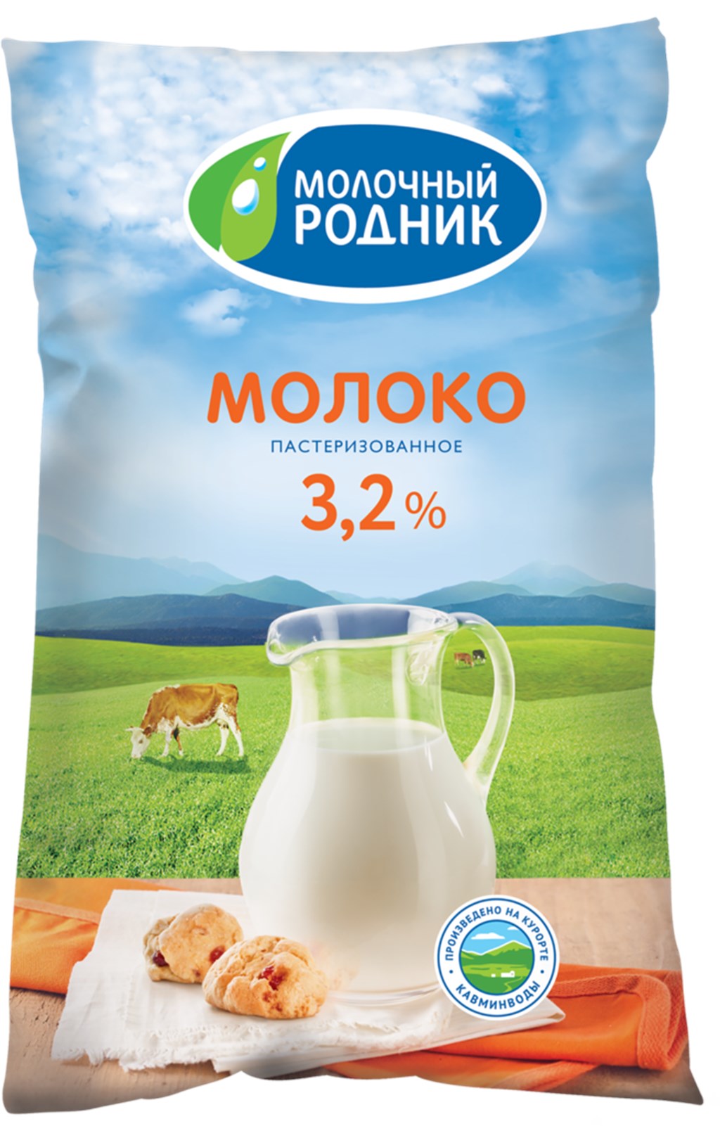 

Молоко Молочный родник пастеризованное 3.2% 900 мл