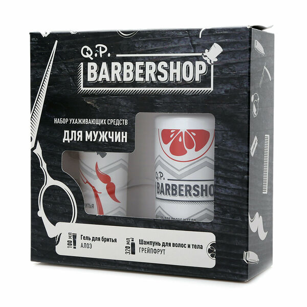 Набор ухаживающих средств для мужчин Q.P. Barbershop Грейпфрут Алоэ Шампунь, 320 мл  Гель д/бритья, 100 мл