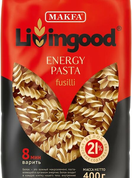 Макароны Makfa Livingood Energy Pasta Fusilli высокобелковые 400г