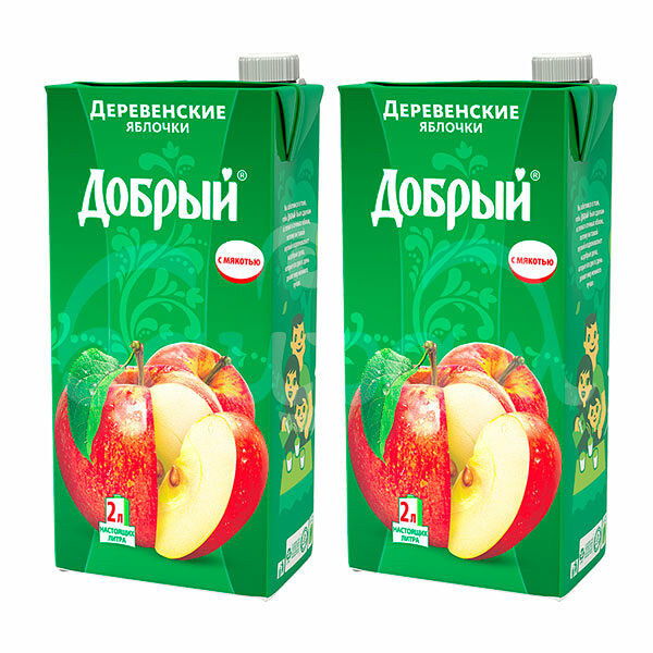 Нектар Добрый 2л Деревенские яблочки с мякотью с 3лет