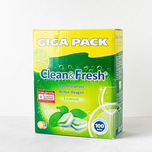 Таблетки для посудомоечной машины CLEAN&FRESH Giga Pack Lemon, 100 шт