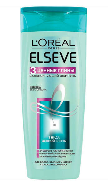 

Балансирующий шампунь L'Oréal Paris Elseve 3 Ценные Глины для волос, жирных у корней и сухих на кончиках, 400 мл