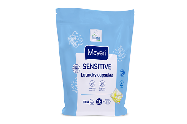 Капсулы для стирки белья Mayeri Sensitive ЭКО в пакете 16 шт