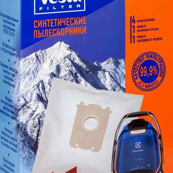 Пылесборники для пылесосов Philips и Electrolux синтетические EX 01S + 2 фильтра 4 шт ТМ Vesta Filter (Веста Филтер)