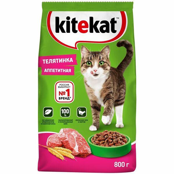 Корм сухой Kitekat Телятинка аппетитная для кошек, 800г