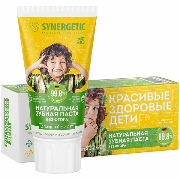 Зубная паста Synergetic с экстрактами клубнички и банана с 3 до 6 лет