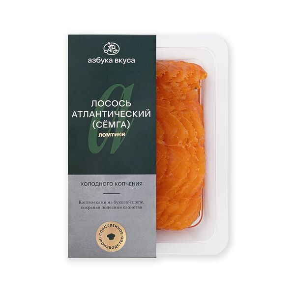 Лосось Азбука вкуса (семга) холодного копчения ломтики «Собственное производство» 200г, Россия
